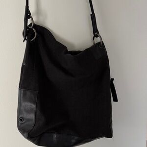 Sarah Pacini Black Canvas and Leather Shoulder Bag